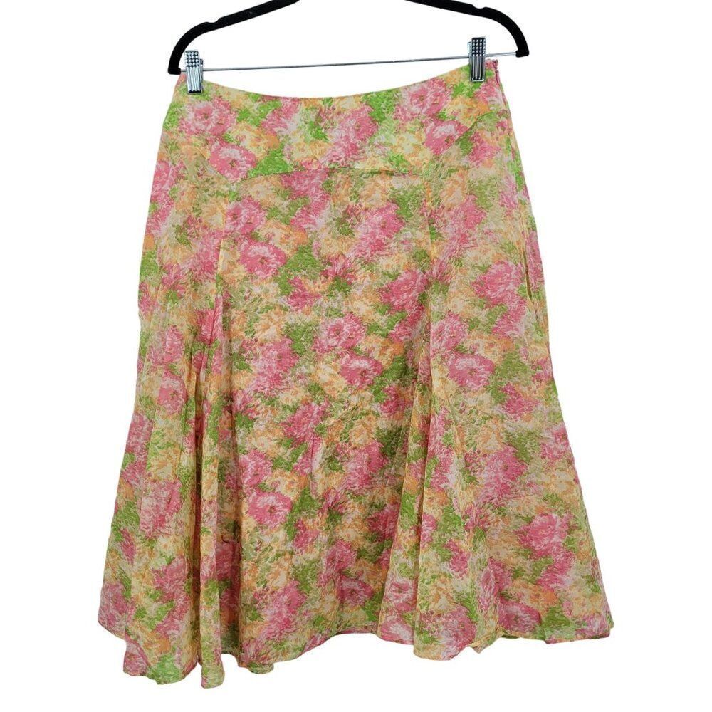 Jones New York Signature Skirt 8‎ Pink Pastel Floral Print A-Line Cotton Cottage